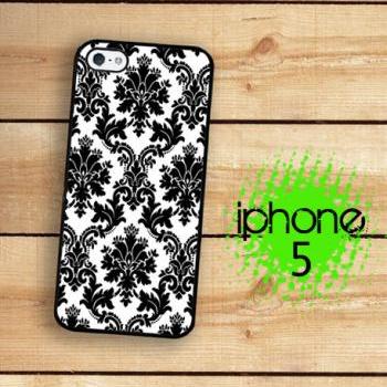 IPhone 5 Case - Black and White Damask Shabby Chic